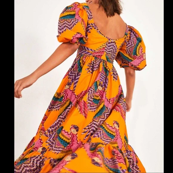 Like New Farm Rio puff sleeve beaded macaws midi dress xsmall - Picture 3 of 11